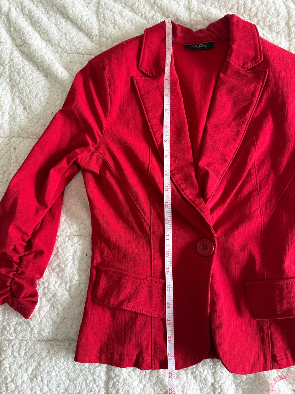 Eclipse Red Single-Button Ruched-Sleeve Blazer - Picture 5 of 5